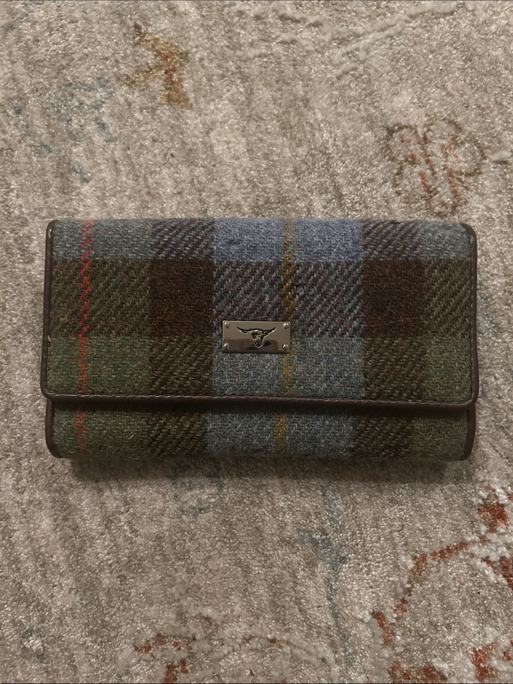 Harris Tweed 100% Plaid Women's Clutch Wallet in Green Blue Brown